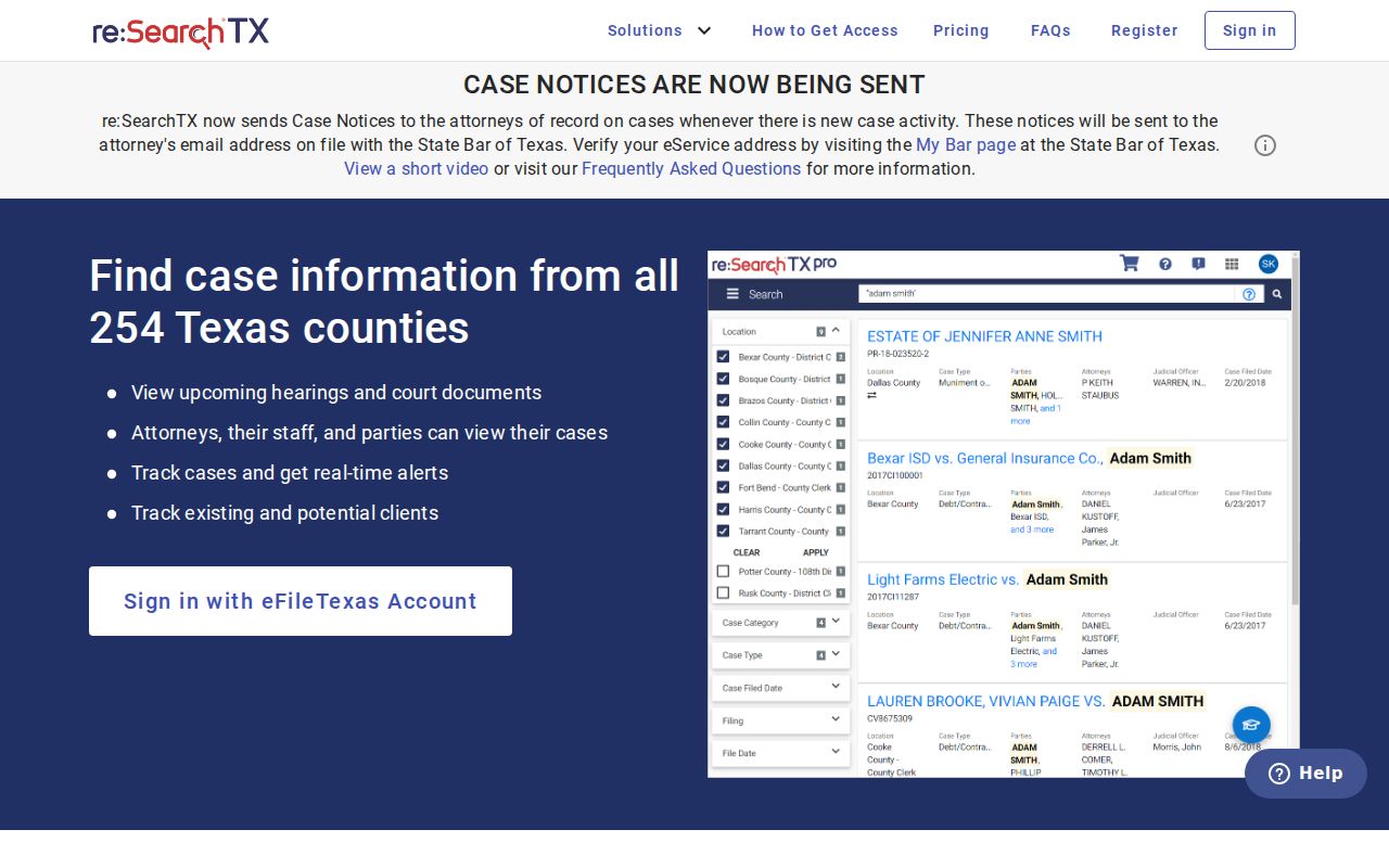 Milam County docket search through re SearchTX